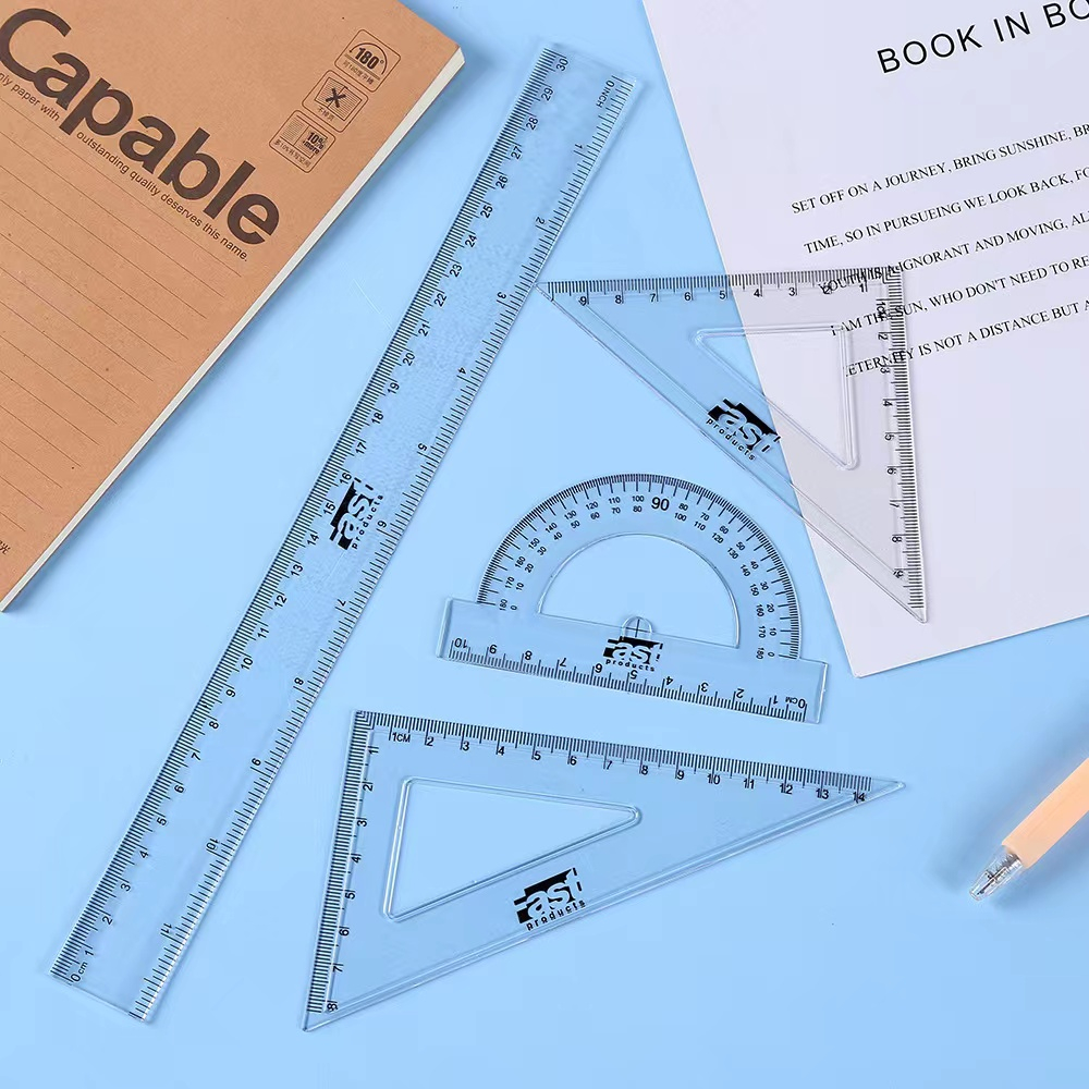4 in 1 Transparent Plastic Ruler Set 30cm Ruler Combo Math Measurement ...