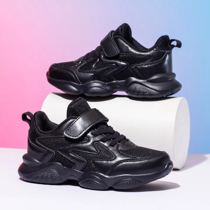 Black Shoes for Kid Boys Girl Leather Surface Sport Shoes for Kids Boy