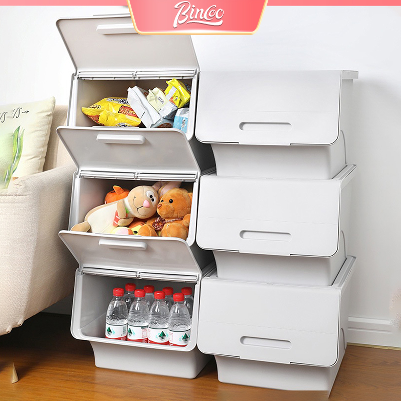 BINCOO Flip Top Storage Box Stackable Container Box Front Opening with