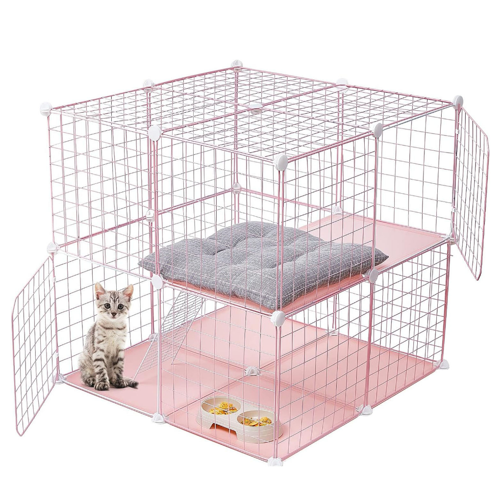 DIY Pet Fence Cat Cage Panel with door 35cm x 35cm Stackable Rabbit Pet