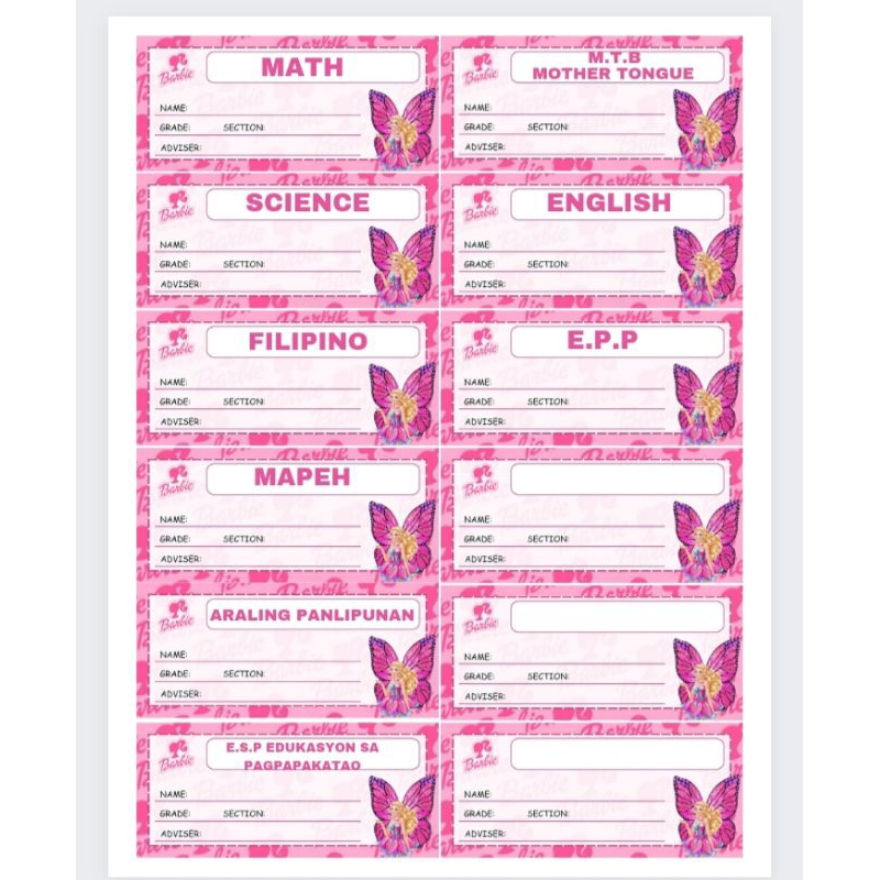 Notebook Sticker 12pcs with Subject (name, teacher & Grade writable