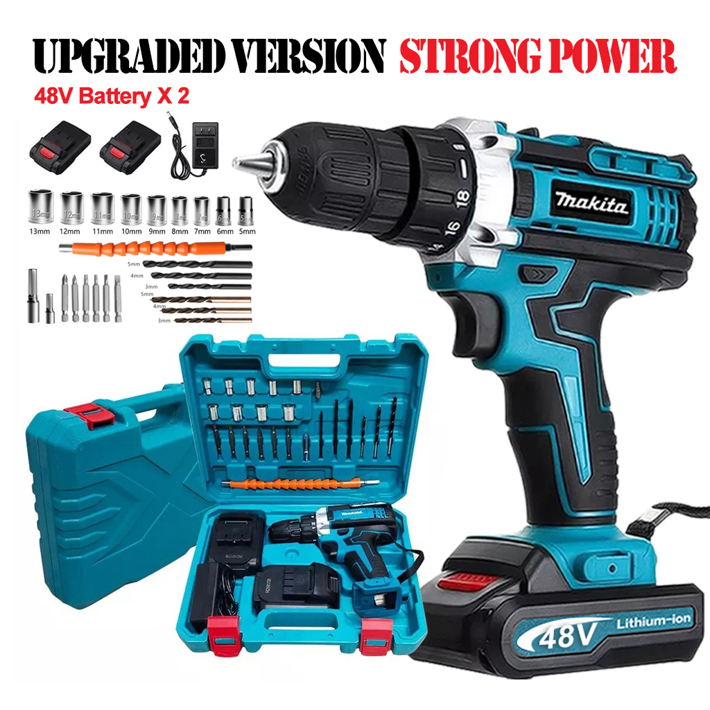 Cordless Electric Drill 24/48V Lithium Battery Electric Hand Drill Two ...