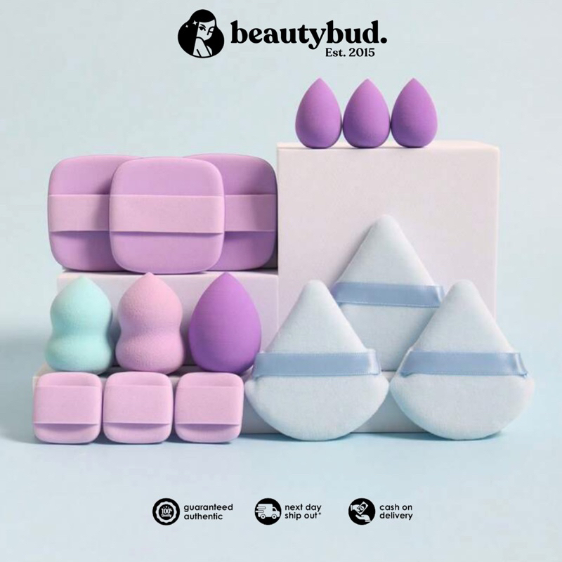 BEAUTYBUD 15PCS Mixed Set Makeup Blender Sponge, Finger Puff, Powder