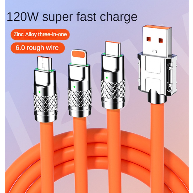 120W 6A Super Fast Charger Liquid Silicone USB Cable Charger Data Cable