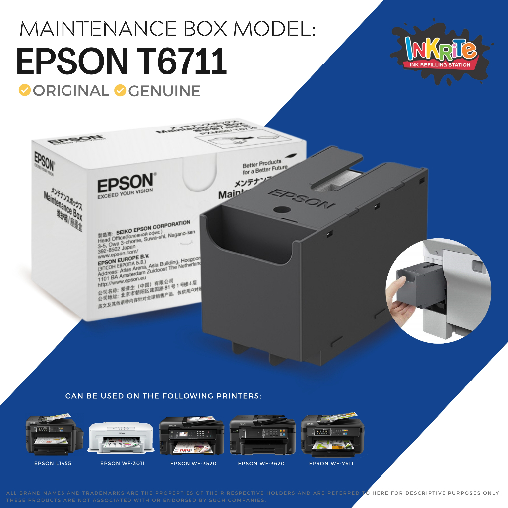 Original Genuine Epson T6711 Maintenance Box For Epson L1455 Workforce 7111 7621 7610 7110 7620 1075