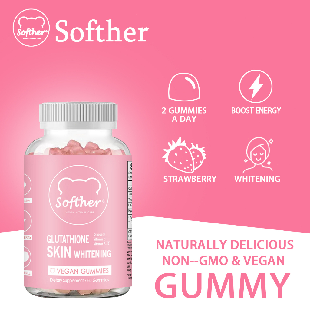 Softher Glutathione Collagen Gummies AntiAging Whitening Skin Glow