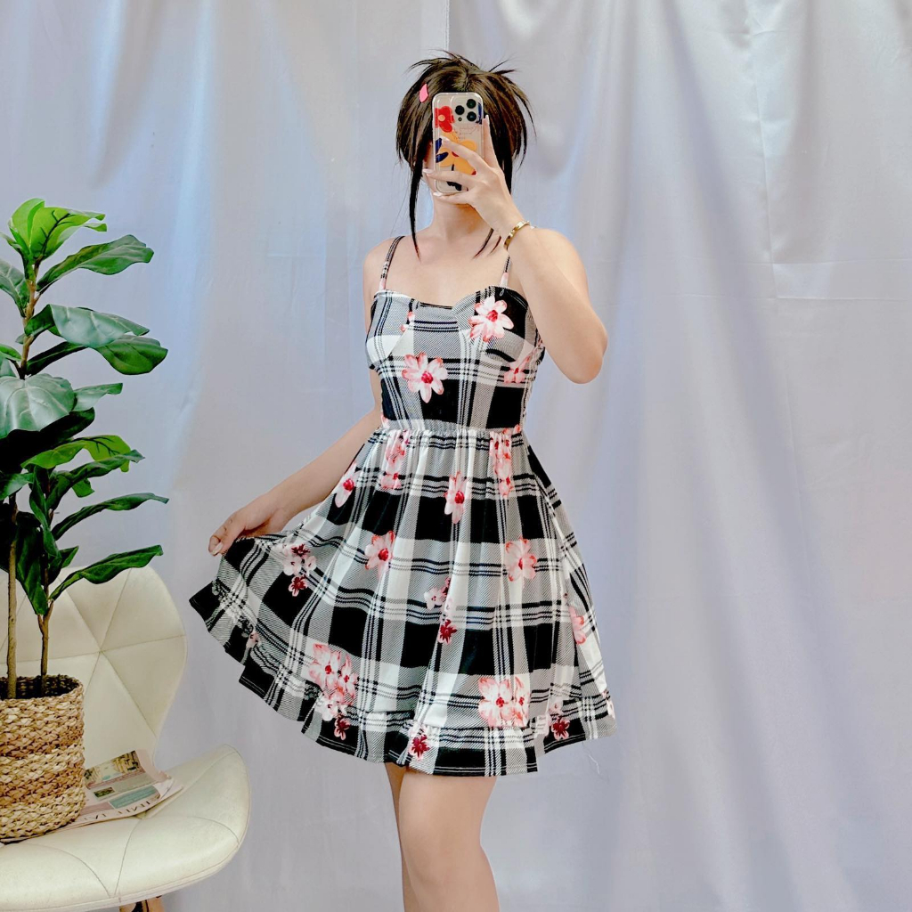 Ruffles Trendy Elegant Dress Checkered Spaghetti Strap Sexyback Dress Shopee Philippines