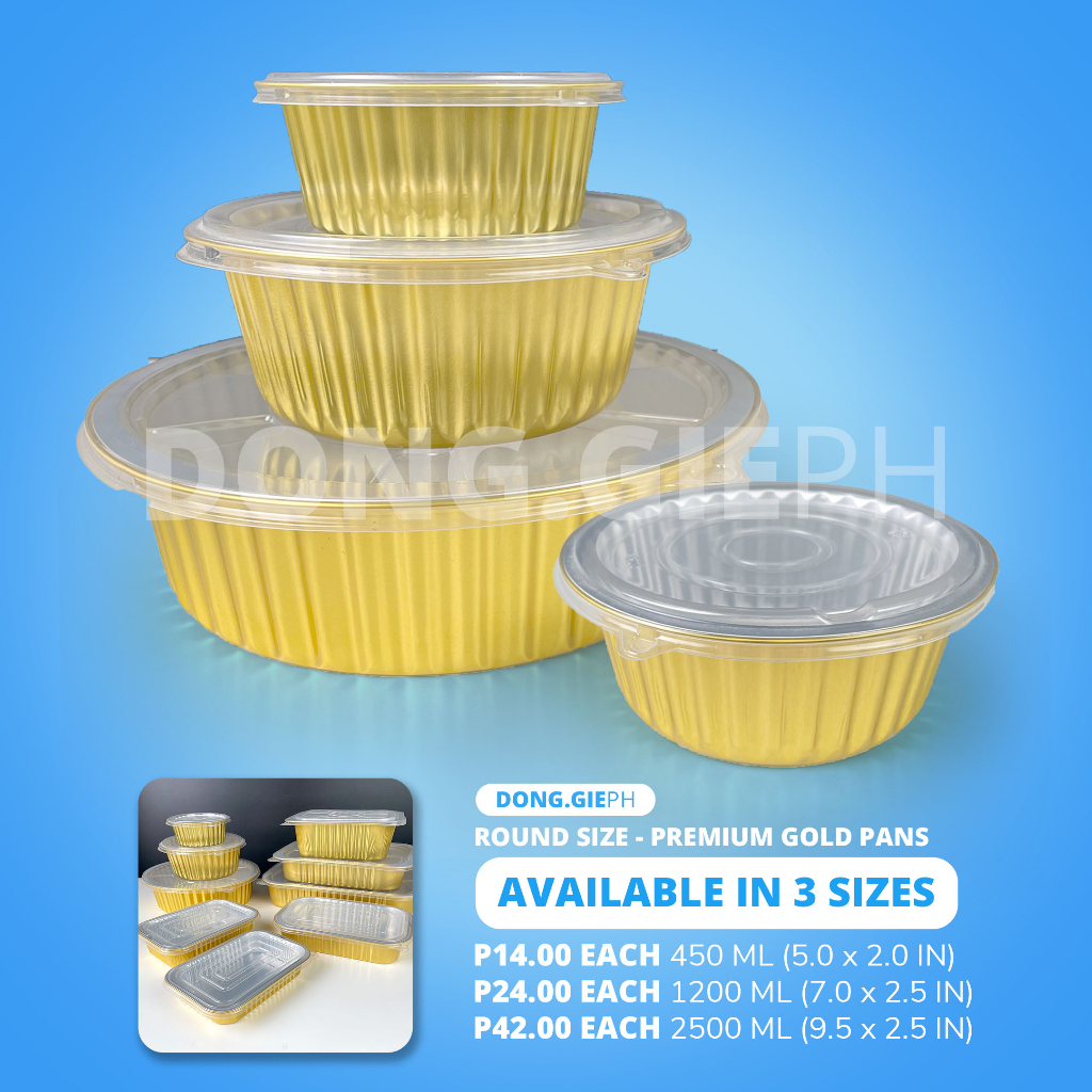[10 PCS] Premium Gold Pans with Microwaveable Plastic PP Lids (Round