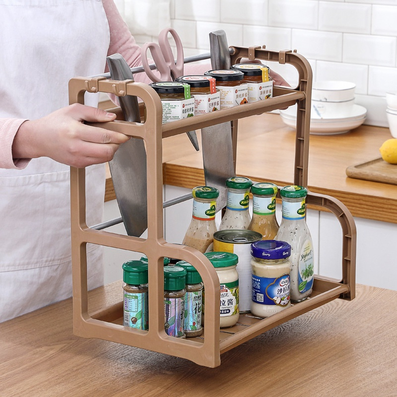 Plastic Double Kitchen Shelf Home Storage Organiser Seasoning Storage ...