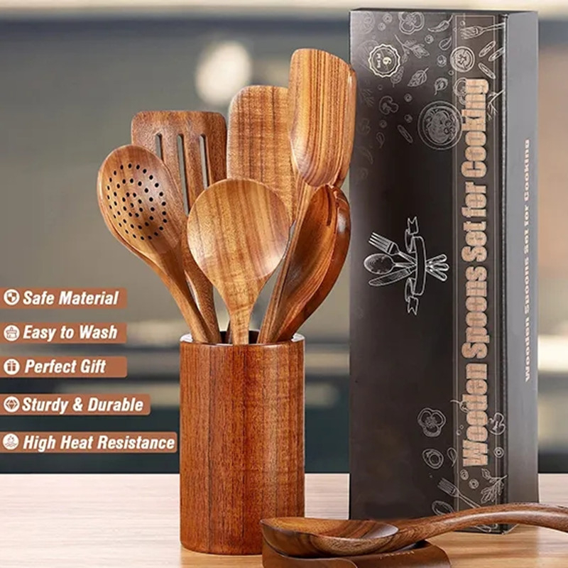 8 in 1 Eco FriendlyBamboo Kitchen Utensil Set Tool Kitchenware (Bamboo