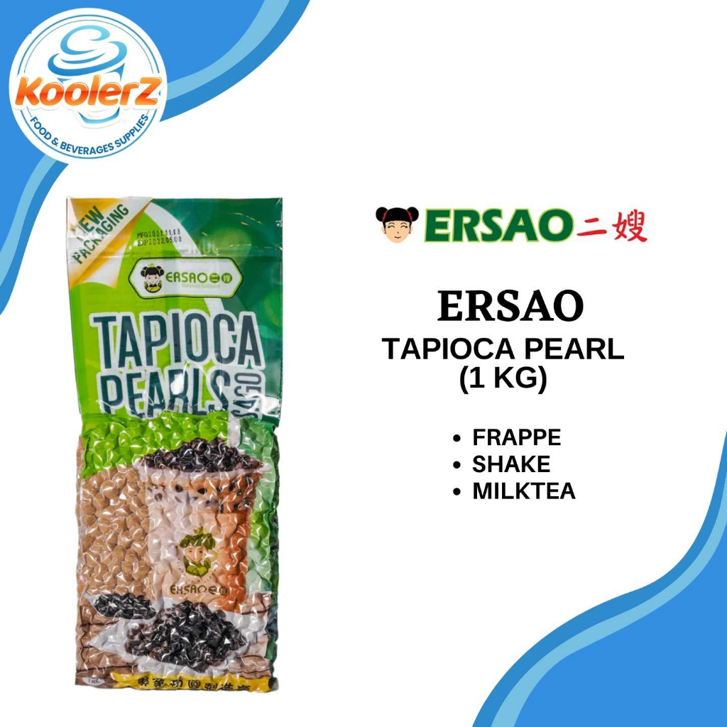 Ersao Tapioca Black Pearl Regular 1kg for Milktea, Milk Tea, Shakes and