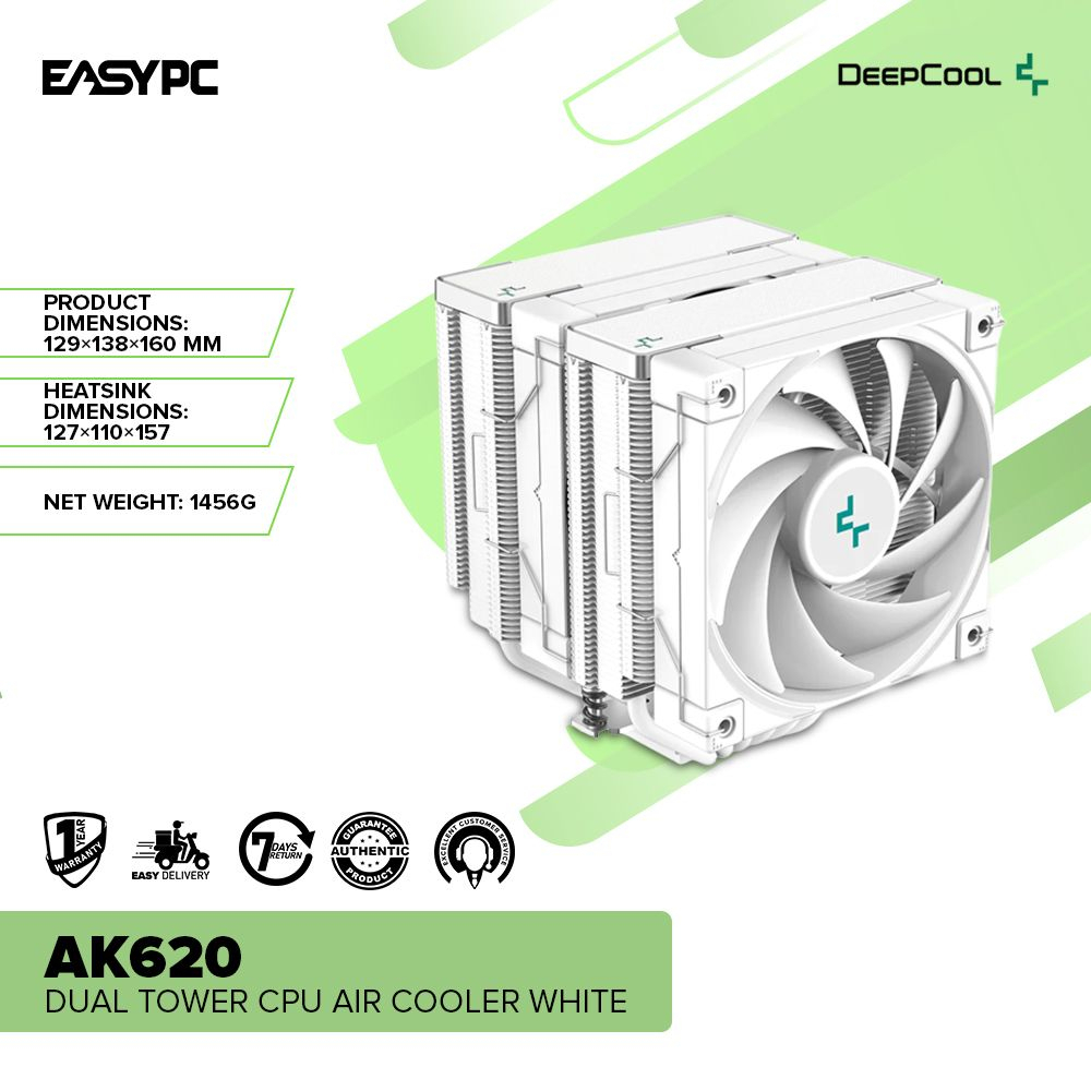 EasyPC, Deepcool AK620 Dual Tower CPU Air Cooler White