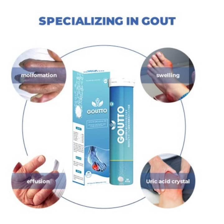 2 Goutto Effervescent 10 Tablets for High Uric Acid and Gout Arthritis