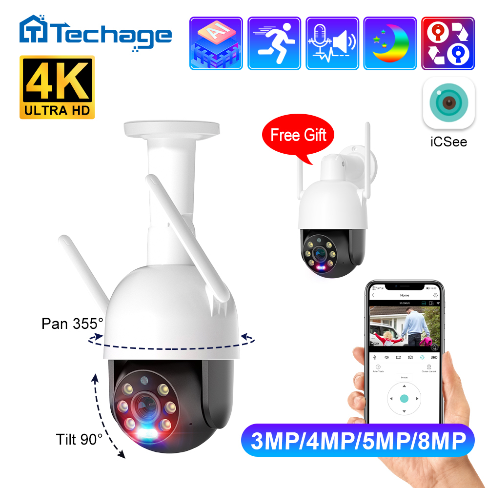 Techage 825 AI Camera 3MP/4MP PTZ Wifi IP Security Camera White ptz ...