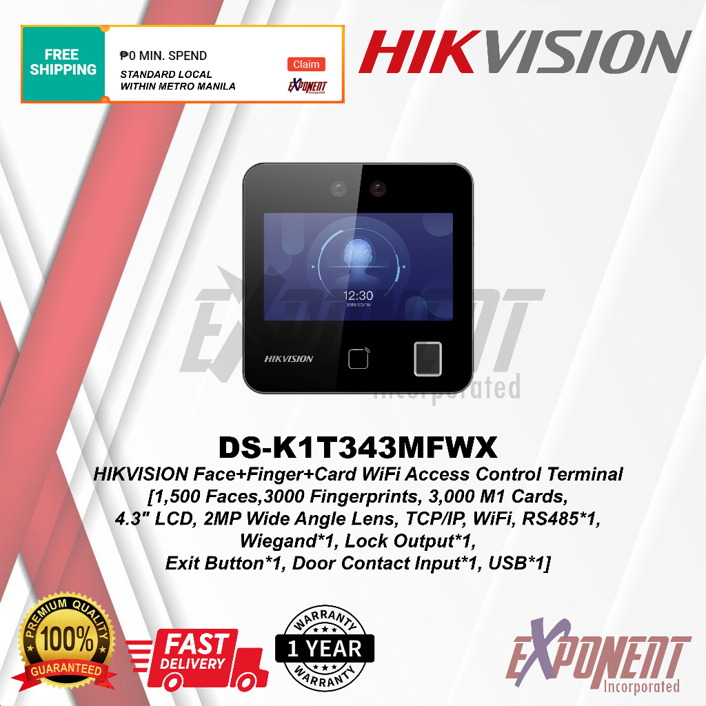 DS-K1T343MFWX - HIKVISION Face+Finger+Card WiFi Access Control Terminal ...