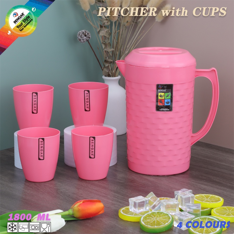 HT Pitcher Plastic With 4 Cup Set-049 Jug water Pitcher 2.75 LIter ...