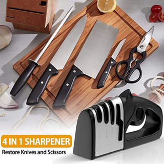 Knife Sharpener 4 in 1 Diamond Coated&Fine Rod Knife Shears and Scissors  Sharpening stone System Stainless