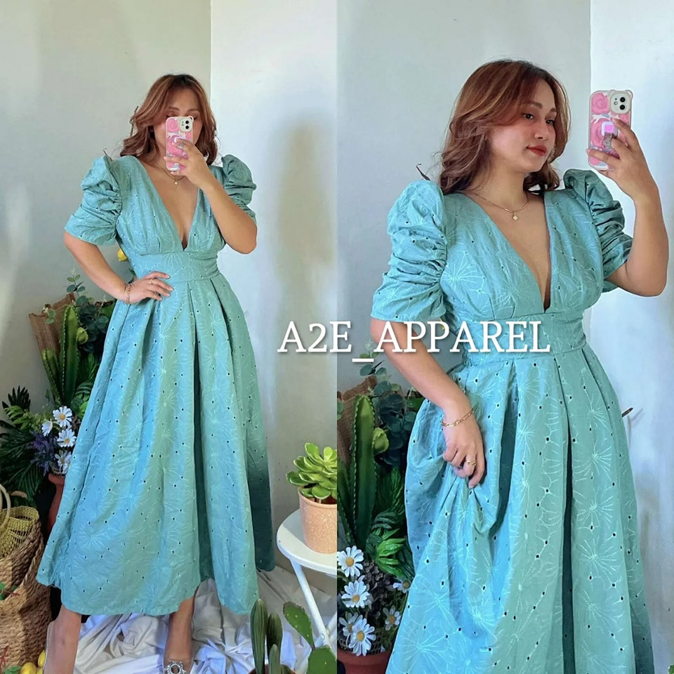 A2E | Vicky Dress | Low Neckline Puff Sleeves Dress | Shopee Philippines