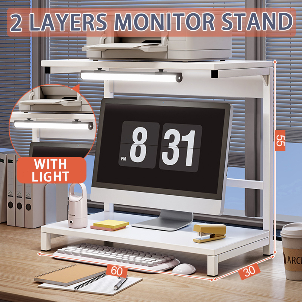 2-Layer 48/60cm Monitor Computer Stand With Light Printer/Laptop Table ...