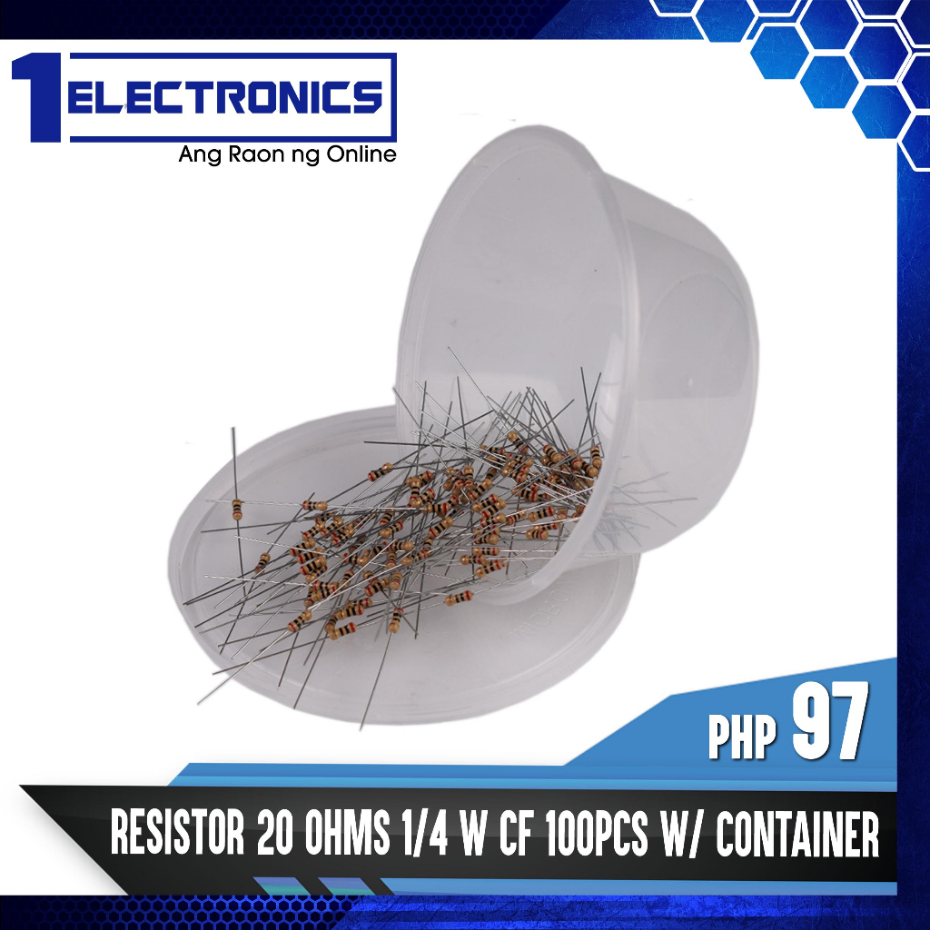 1Electronics 100pcs RESISTOR 20 OHMS 1/4 W Carbon – Film w/ Container ...
