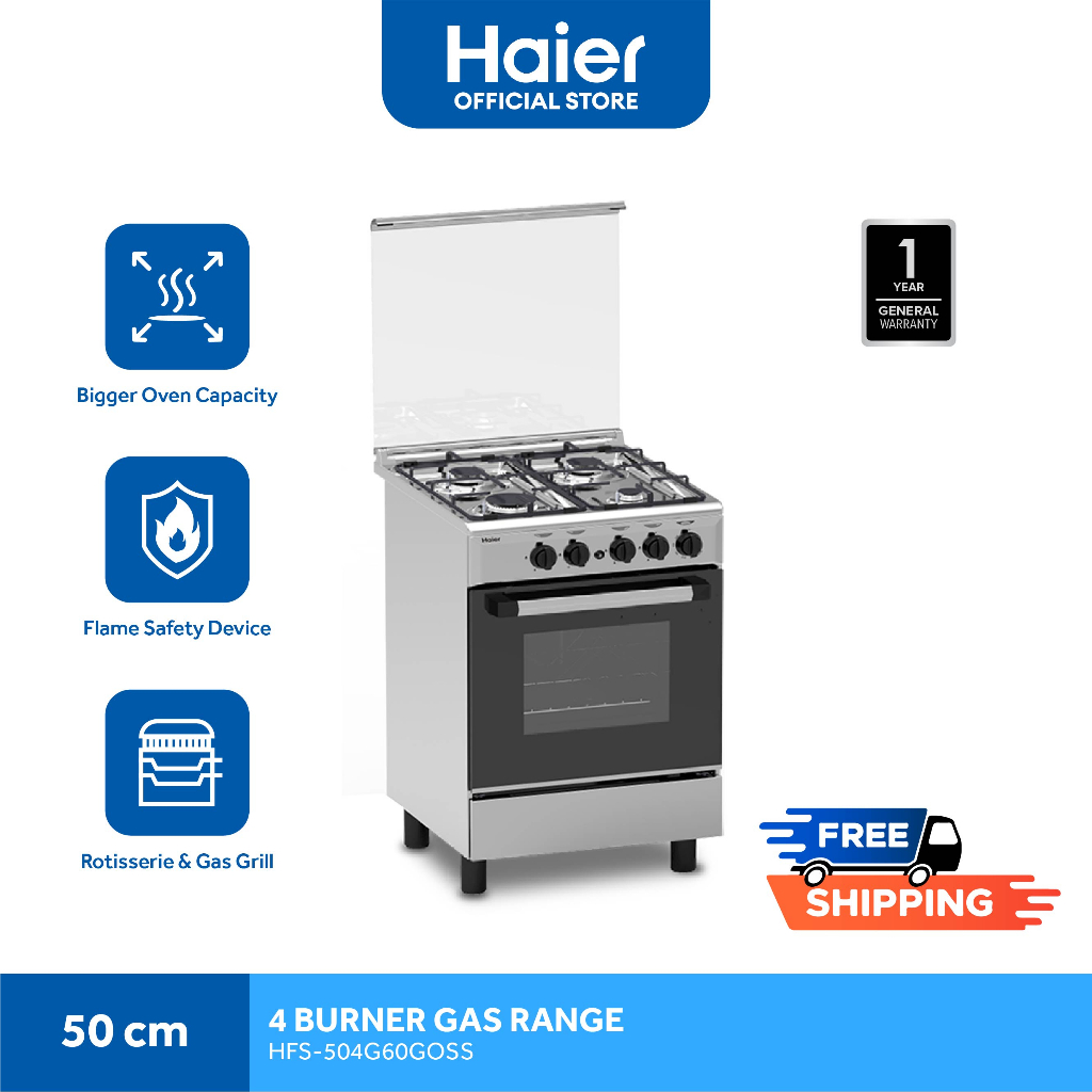 Haier HFS504G60GOSS 50cm 4 Gas Burners with 62L Double Burner Gas Oven