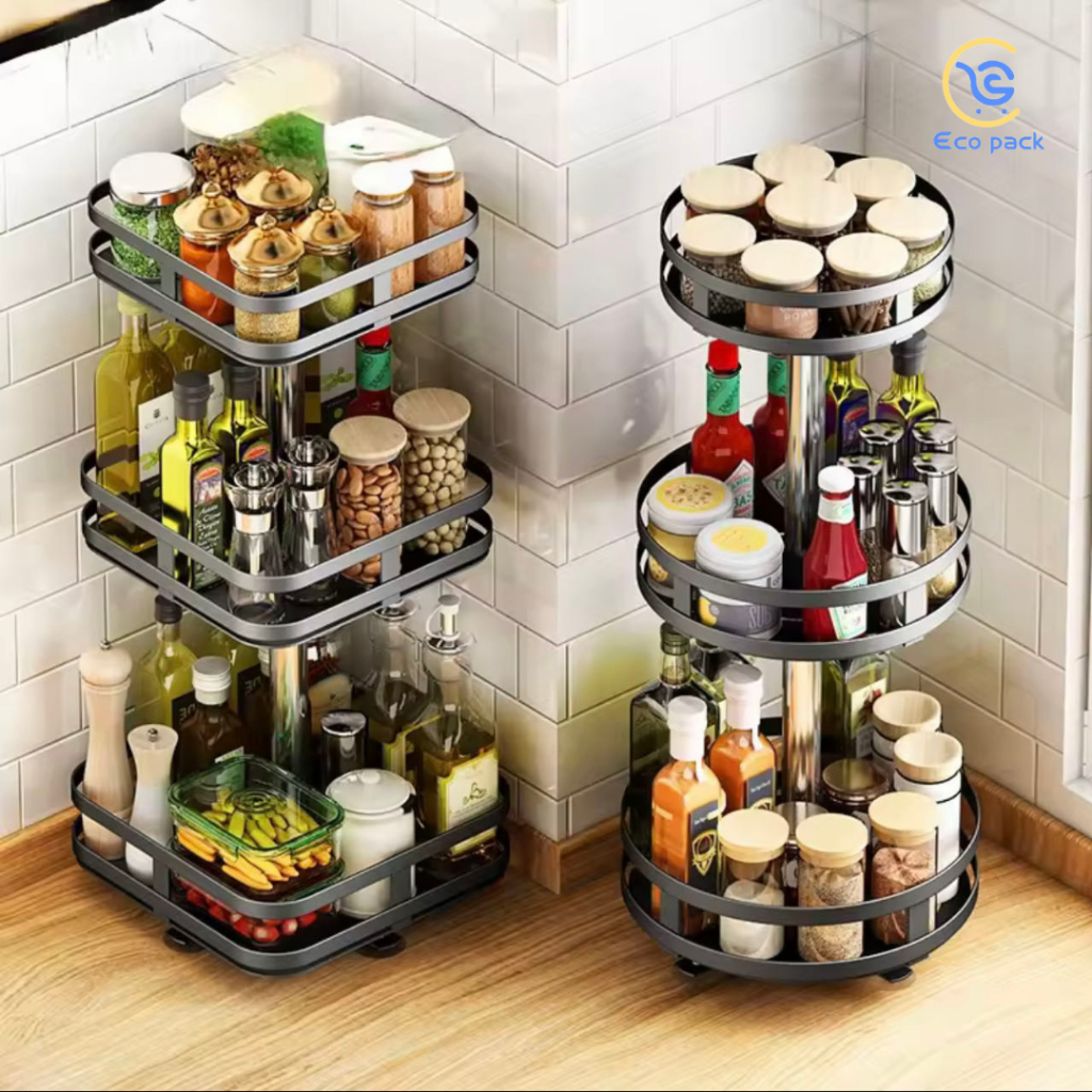 2/3 Tier 360° Rotating Spice Rack Rotatable Steel Kitchen Seasoning ...