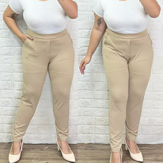 Women Plus Size (up to 3XL 42 waist) Plain Tokong Capri Pants With Zip  Pockets Stretchable Fabric Makapal