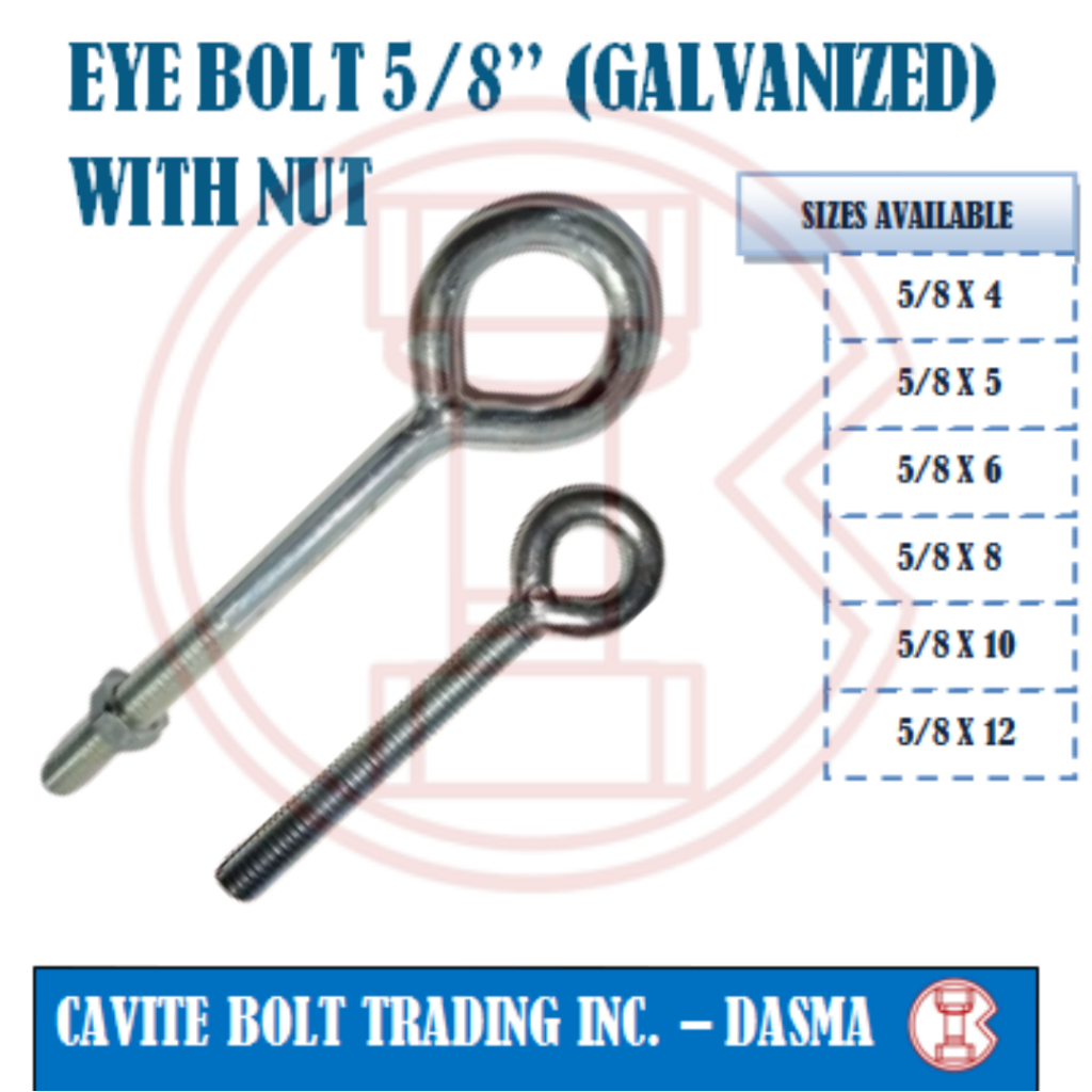 EYE BOLT 5/8" WITH NUT (GALVANIZED) Shopee Philippines