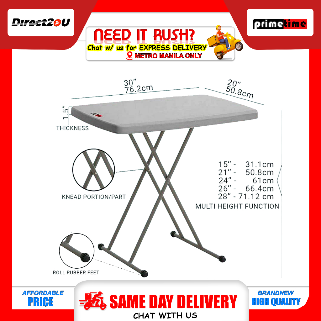 Primetime Folding Multi-Height Personal Grey Table Length=30 inches x ...