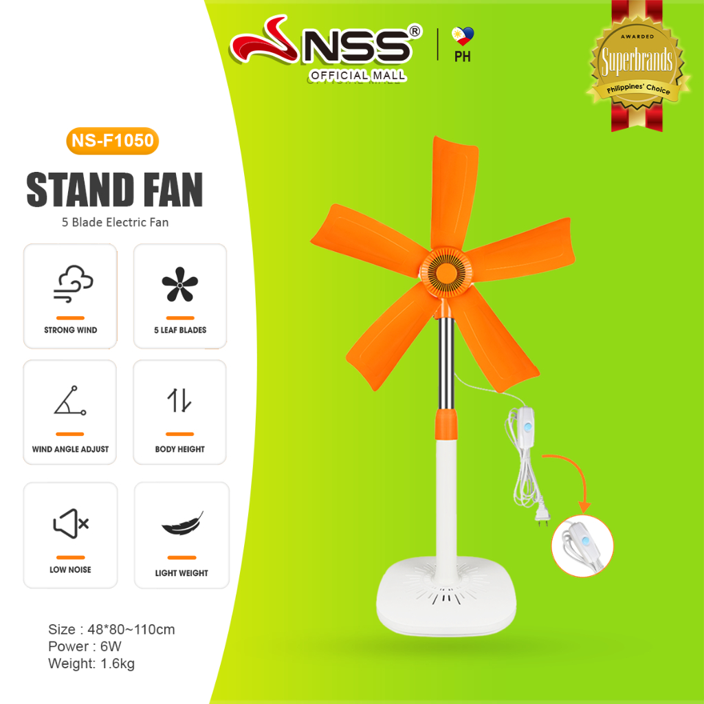 NSS Stand Fan Electric Fan Home Floor Fan Portable 5 Blades Cool Strong