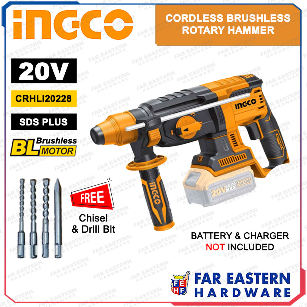 INGCO Cordless Brushless Rotary Hammer Drill SDS Plus 20V CRHLI20228 