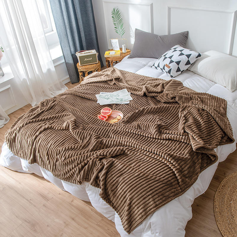 Legit Size Full Double Thick Plain With Stripes Velvet Blanket Super