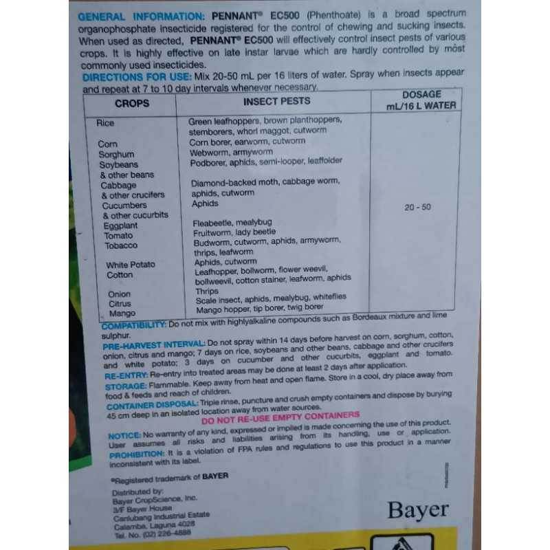 Pennant EC500 Insecticide ( 1 Liter / 500ml ) | Shopee Philippines