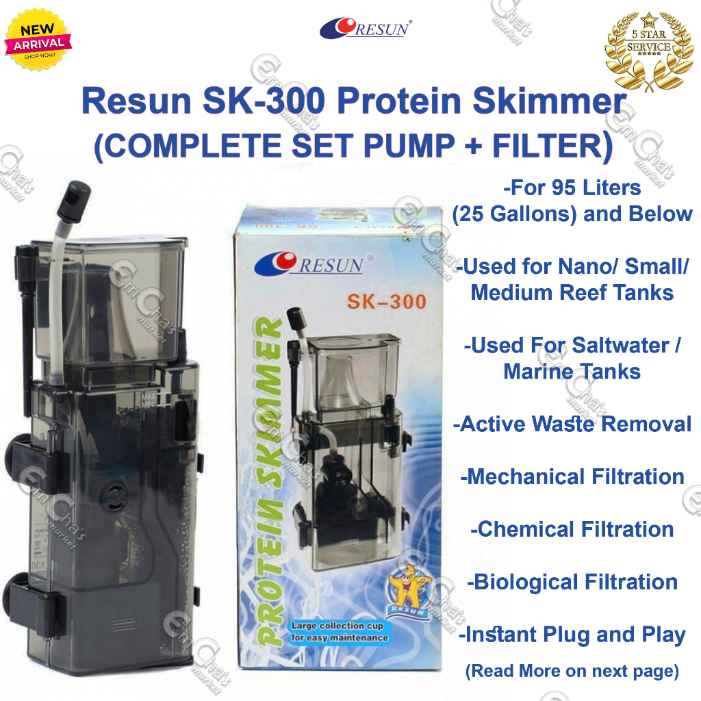 Resun Protein Skimmer SK-300 Saltwater & Reef tanks 5-25 Gallons (flt ...