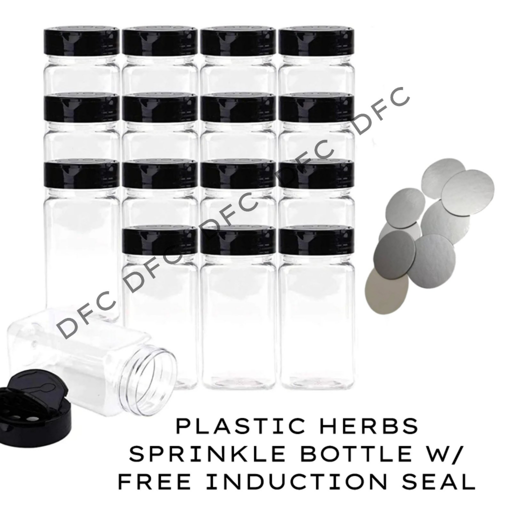 16PCS 120ML CLEAR PLASTIC SQUARE HERBS POWDER SQUARE SRINKLE BOTTLE JAR ...