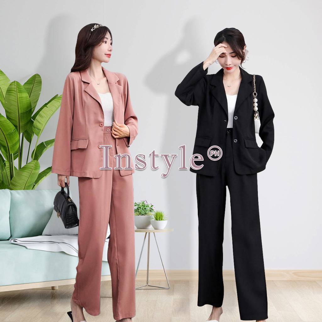 Instyle women casual plain suit long sleeve blazer with trouser pants