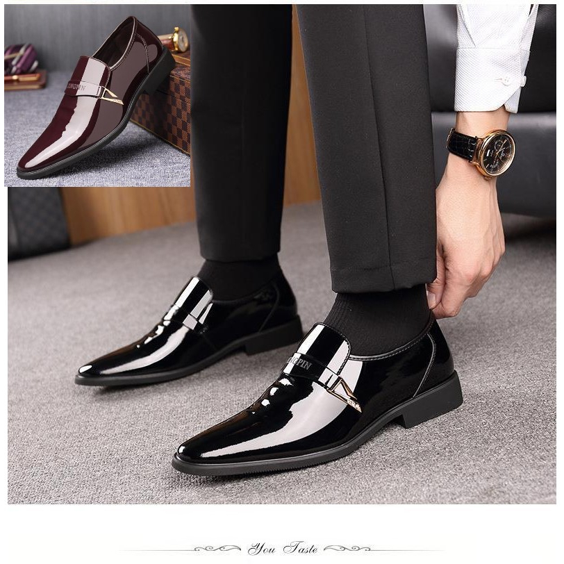 Size 39-44 Men's Fashion Pointed Leather Shoes Bright Business Dress ...