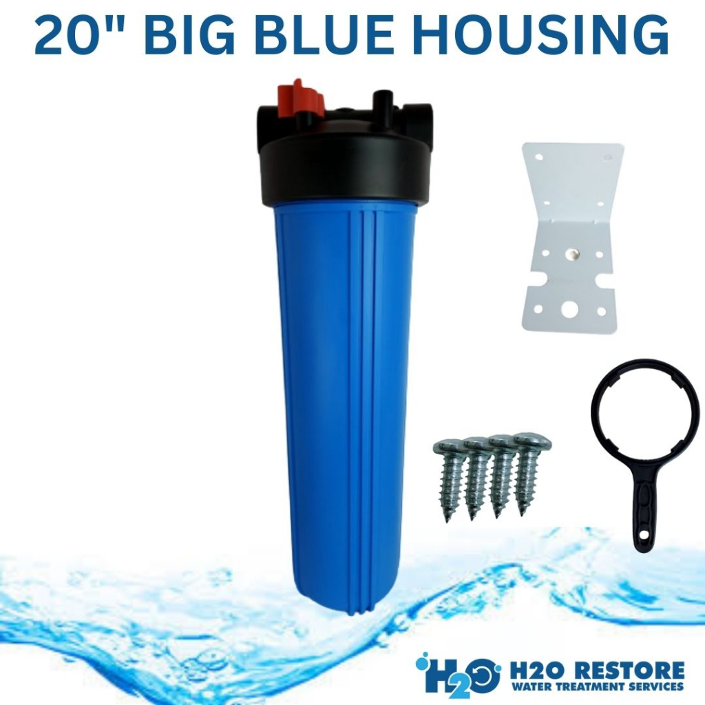 SimPure Big Blue Whole House Water Filter Housing System – 20 X 4.5 Inch, 20 GPM, 1″ NPT – Blue
