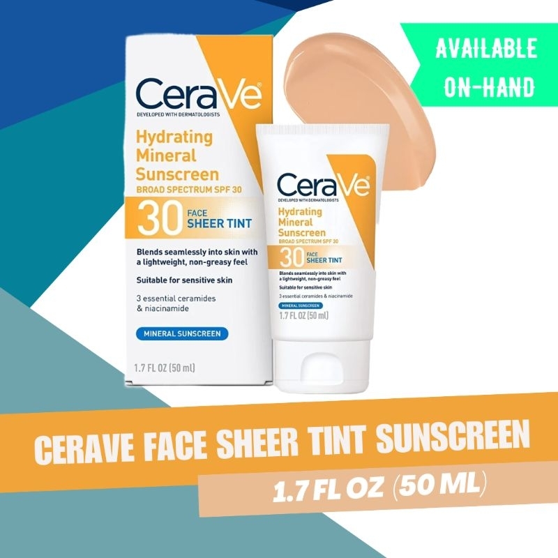 CeraVe Hydrating Mineral Sunscreen Face Sheer Tint SPF 30 50ml Shopee
