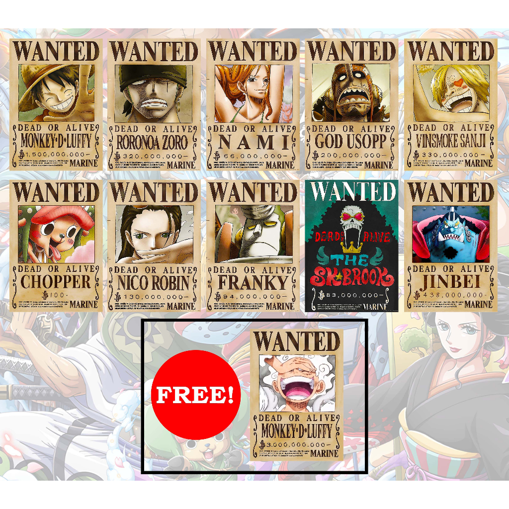 One Piece Bounty Poster Strawhat Crew & Yonko's Bounty Poster Sticker ...