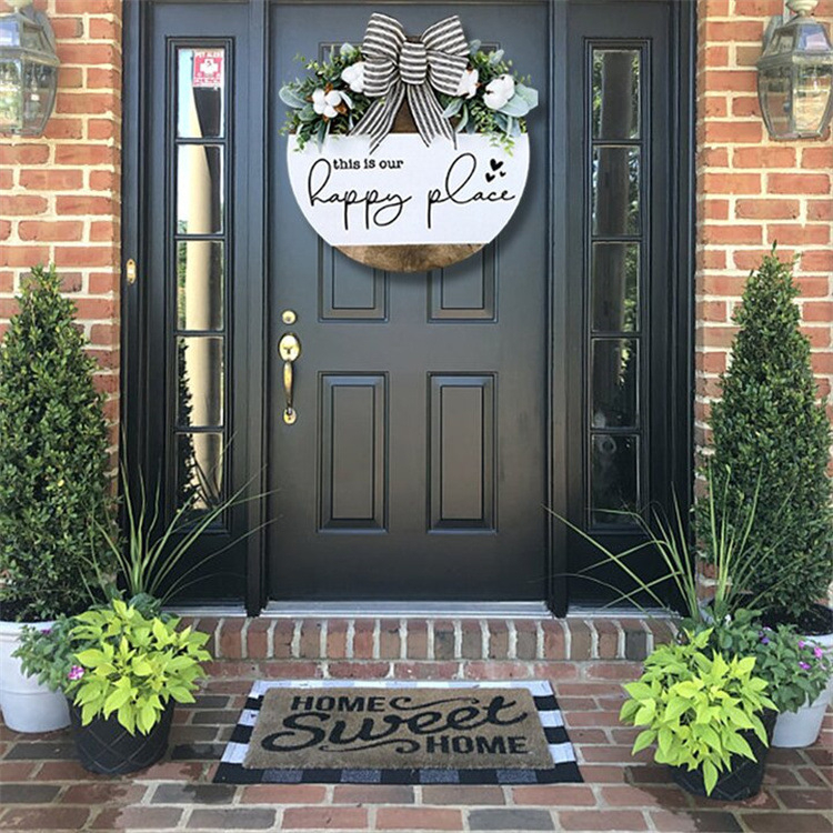 【Home Door Decor】Welcome Sign With Artificial Wreath Front Door Decor ...