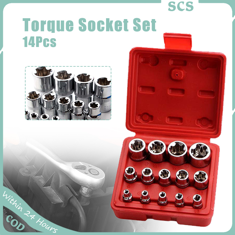 14 pcs EType Star Socket Set 1/4" 3/8" 1/2" Female External Star Socket Set, E4 E24 Shopee