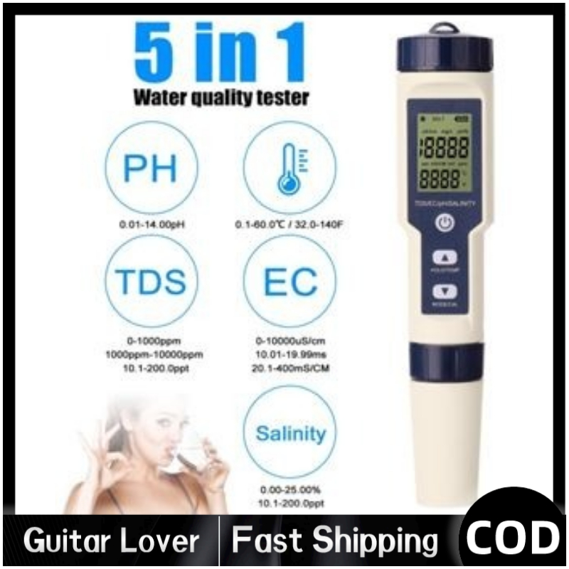 [LOCAL SHIP] 5 in 1 PH Meter Water Quality Tester Professional PH/EC