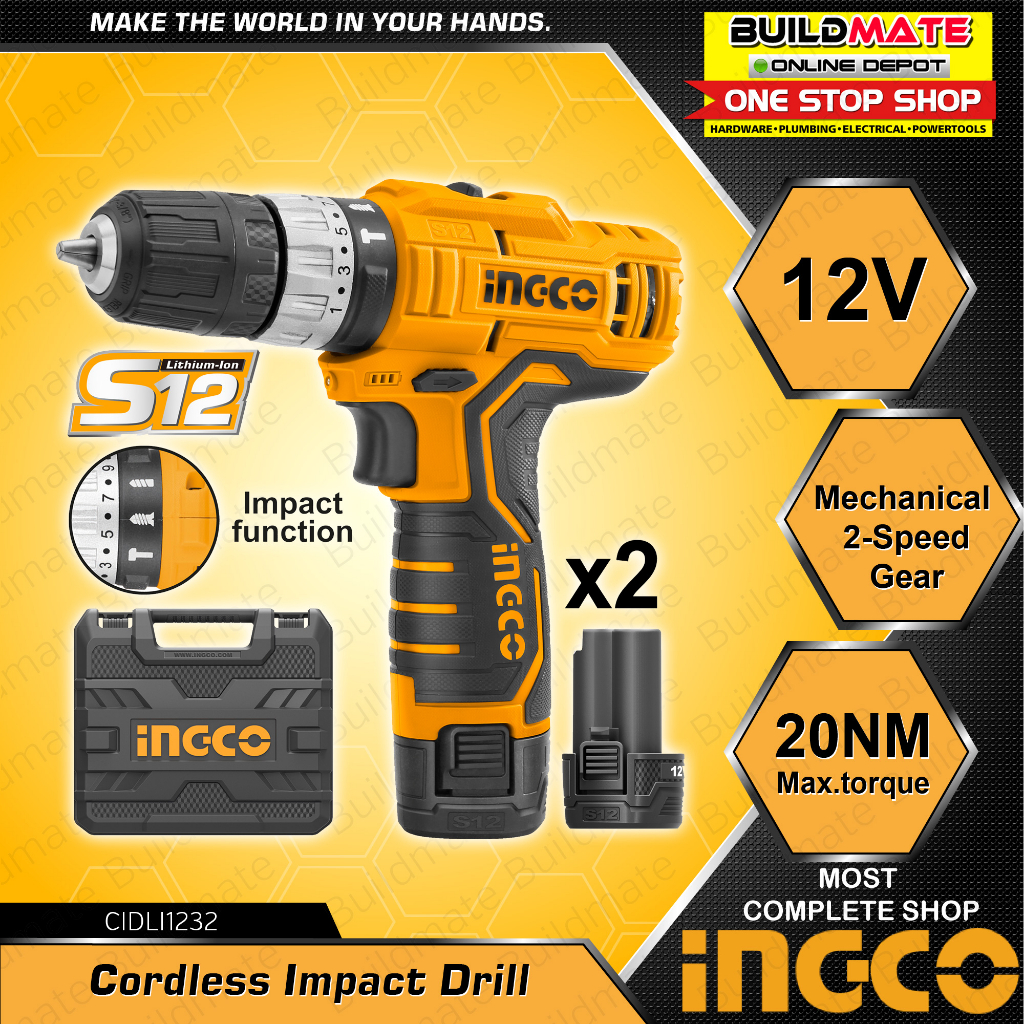 BUILDMATE Ingco 12V 20NM LiIon Cordless Impact Drill Driver Drilling