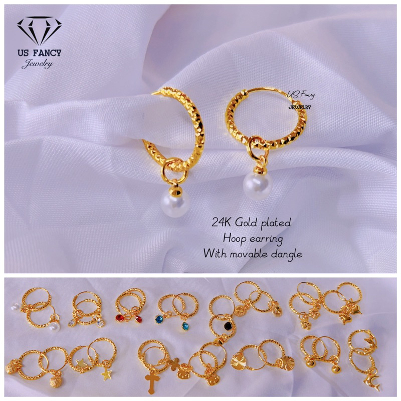 US FANCY JEWELRY 24K Gold plated detachable dangle loop/hoop earrings ...