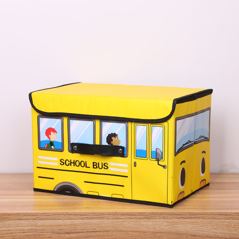 School Bus Storage Box Organizer With Lid Collapsible Foldable Cartoon ...