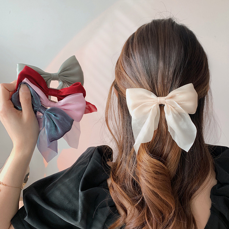 Korea Large Bow Pearl Ribbon Hair Clip Girl Cute Hairpin D | Shopee ...