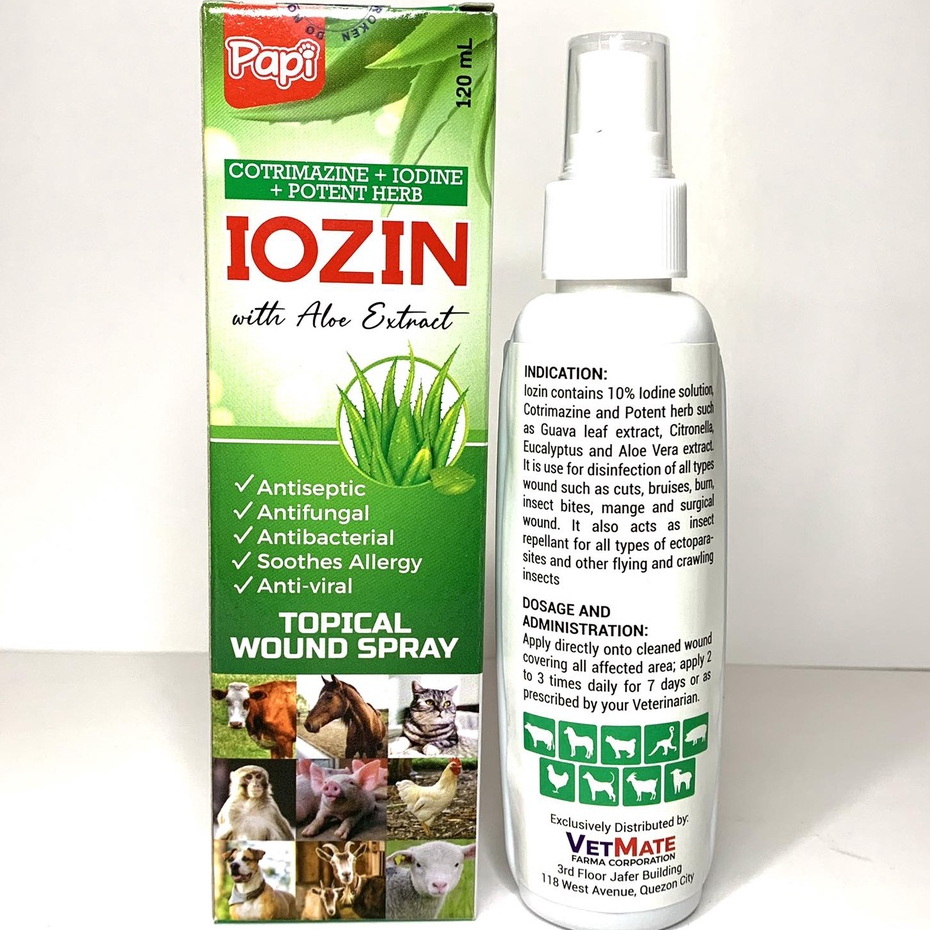 Wound Healing Spray Iozin Topical Antiseptic Antibacterial for Pets Dogs Cats 120ml Shopee