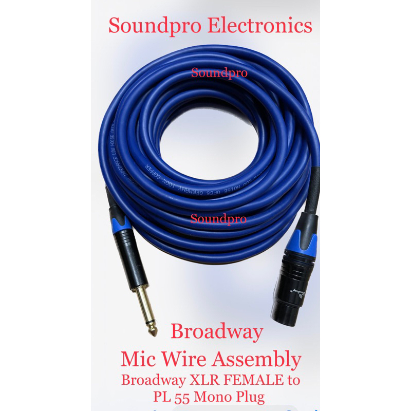 Broadway Mic Wire Assembly Broadway XLR Female to PL55 Mono Plug (5m