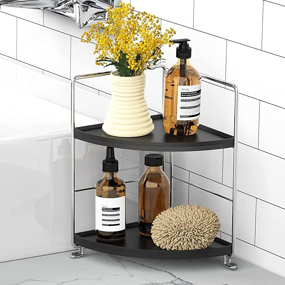 Corner Storage Shelf 2-Tier Kitchen Spice Rack Standing Shelf Bathroom ...